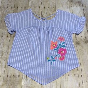 Blue and white striped shirt with embroidery